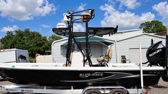 Black powder-coated tower on a Blue Wave