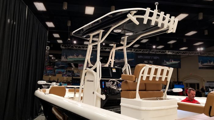 T-top and matching leaning post on a Skeeter at the boat show